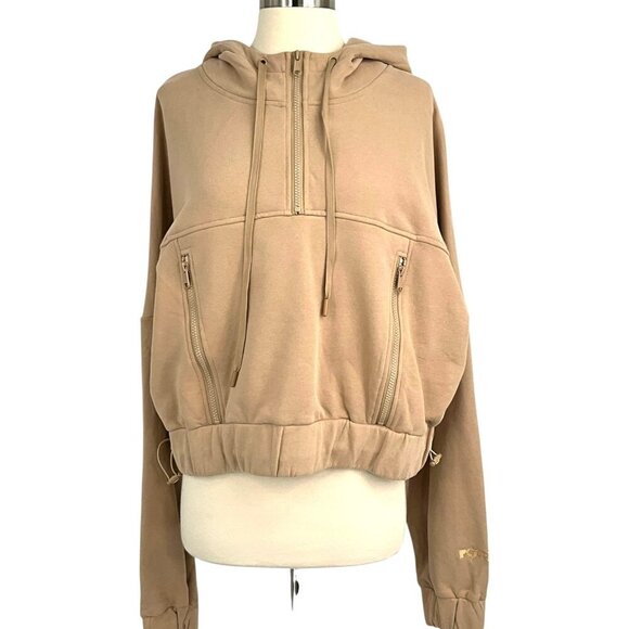 PopFlex Half Zip Warm Up Hoodie Latte Oversized Sweatshirt Size Medium M - Picture 1 of 11